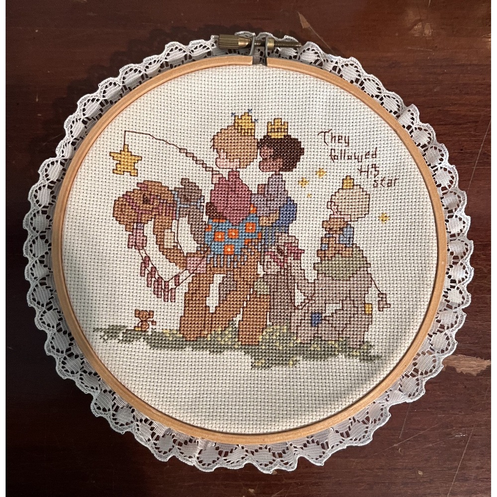 Vintage Precious Moments Cross Stitch Wise Men "They Followed His Star" 6" Hoop